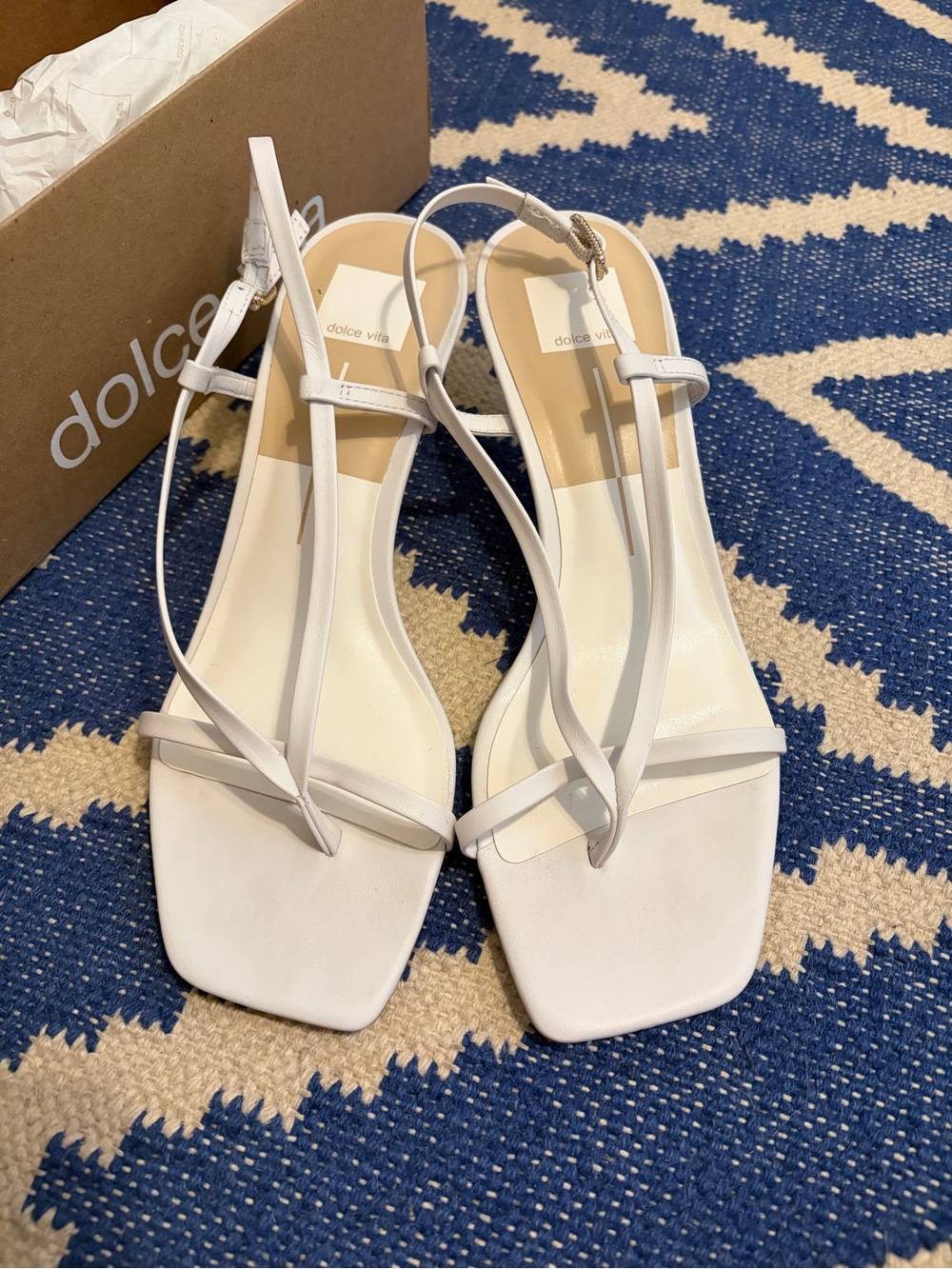Dolce Vita White T-Strap Square-Toe Sandals